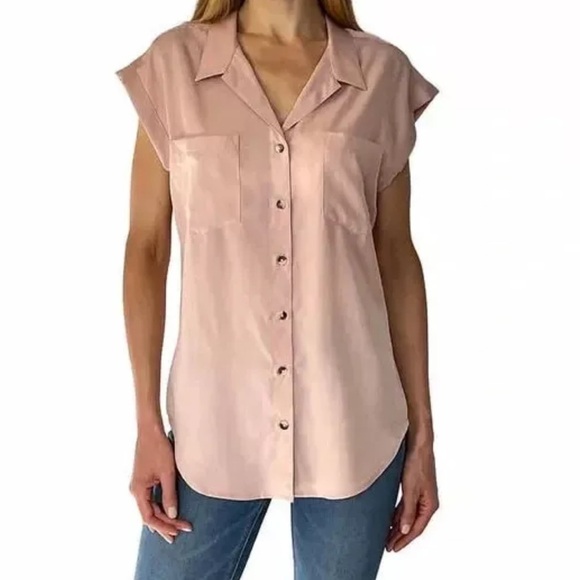 Jachs girlfriend blush nude Pink Cap Sleeve Button Down Shirt size XXL - Picture 1 of 11